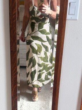 ANTONIO MELANI White and Green Leaf-Print Cutout Maxi Dress size 0- NWT